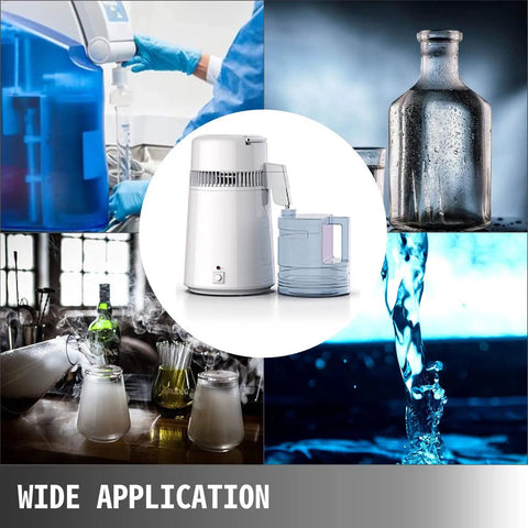 Built Tough Water Distiller Machine Packs 750 Watt Heating Coil with four liter bucket in use for clear water.
