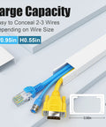 113 Inch Cord Hider for Wall Wires, showing white cover with multiple cables inside for clean setup, labeled dimensions