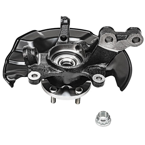 Close-up view of Two Piece Front Steering Knuckle Replacement Kit For 2009 To 2013 Toyota Corolla Matrix showing knuckle and hub.