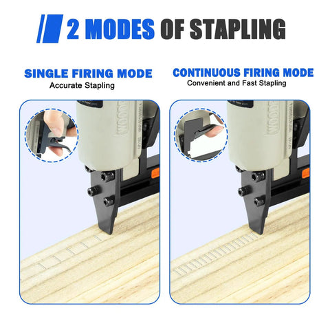 Diagram showing single and continuous firing modes of Pneumatic Continuous Firing Upholstery Stapler 22 Gauge 71 Series