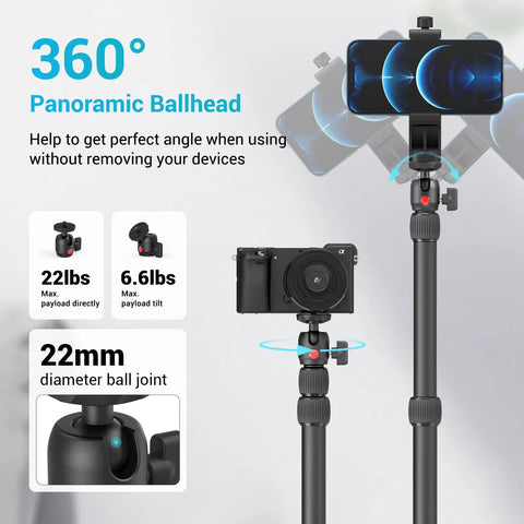 360-degree panoramic ball head on Desktop Camera Mount Stand 15 To 35 Inches with 1/4 inch ball head and C clamp for photoshoot gear