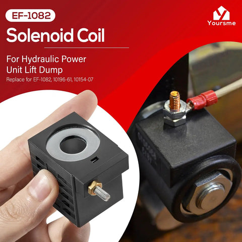 12V DC Solenoid Coil 16W With 8-32 Male Stud Brass Nuts Visible In Use For Hydraulic Power Unit Lift Dump Replacement