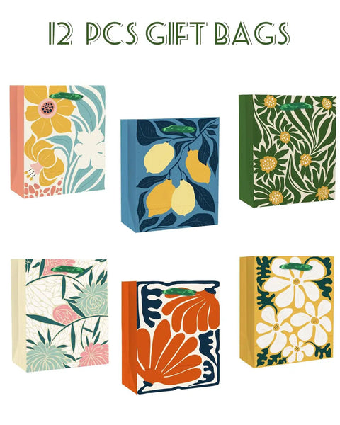 Clashing Floral Gift Bags With Tissue Paper Handles, 2.4x4.7x6.3 Inch Small Gift Bags Pack Of 12 With Tissue Paper Included