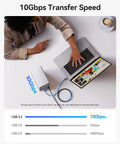 Kickass 2.5 Inch 4 Bay Raid Enclosure Featuring Usb 3.2 Gen 2 Ports showing 10Gbps transfer speed connected to a laptop.