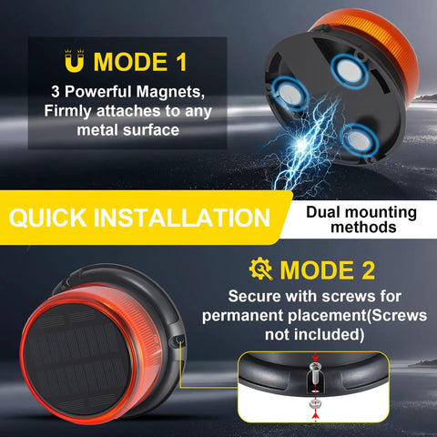 Badass Solar LED Amber Beacon Light With Weather Resistant Magnetic Base And Rechargeable Rotating Strobe Lamp For Pickups Tractors Golf Carts And Job Site Rigs