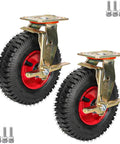 Built Different Heavy Duty Swivel Trolley Casters With Steel Plates And Flat Free Rubber Wheels 900 Lb Load Rating close-up of casters with red wheels