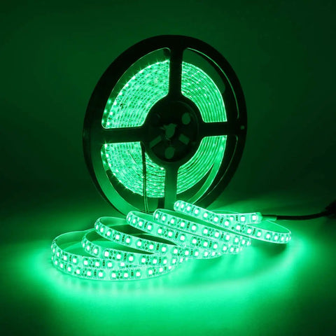 600 LEDs Green Rope Light Strip Waterproof 16.4 Ft Flexible Tape For Bedroom Boat Car TV Backlighting And Party Decor Self Adhesive EZ Install Ultra Bright 2835 SMD LEDs glowing in a coil