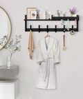 Sturdy Dope 4 In 1 Wood Coat Rack Wall Mount With Shelf 27.5 Inch, shown with robe, towel, and decorative items in bathroom