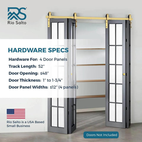 Gold Bi Fold Barn Door Hardware Kit With Heavy Duty Metal Track System And Matching Knobs Bifold Closet Doors Compatible