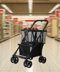 Heavy Duty Folding Utility Cart With Sweet Smooth Glide Swivel Wheels For No Sweat Hauling inside a grocery store aisle.