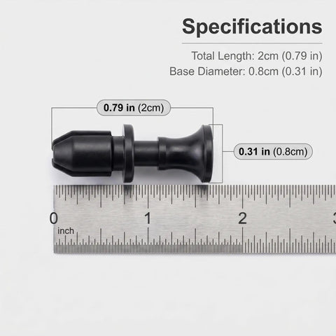 Fifty Black Push Lock Pins For Media Centers And Equipment Panels, 2cm long heavy duty plastic expanding fastener.