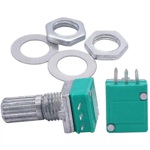 Ten Pack 10K Potentiometer Kit With Knurled Shaft, Top Adjustment, Three Pin Rotary Linear Potentiometer RK097N-3-10K Style