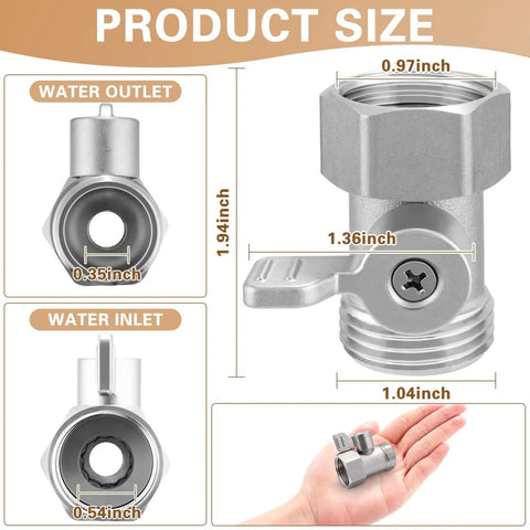2 Pack 304 Stainless Steel Garden Hose Shut Off Valve 3/4 Inch GHT Ball Valve Beefy Heavy Duty Water Shut Off Connector For Outdoor Hoses Rust Proof Corrosion Resistant Built To Last, size diagram