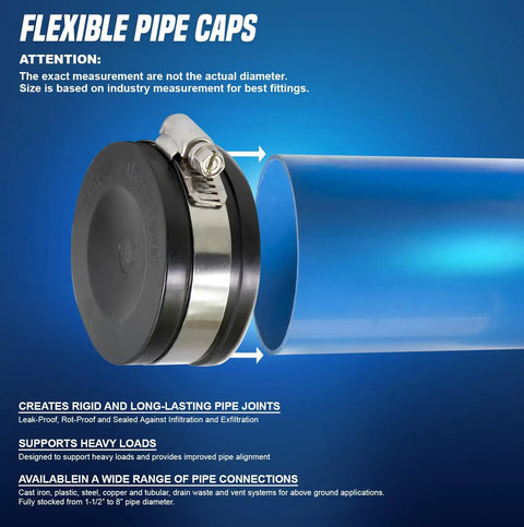 4 Inch Flexible PVC Pipe Cap With Stainless Steel Clamps For DWV Systems Black Dope Durable Cap for pipe connections
