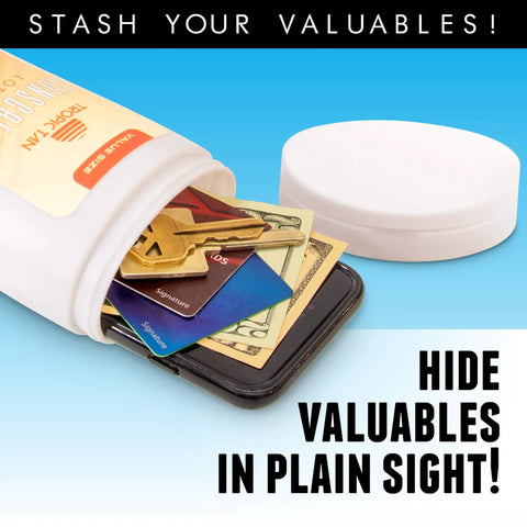 Two Pack Sunscreen Diversion Safe Bottles Hide Valuables Look Like Real Sunscreen With Removable Cap Hollow Inside open showing contents