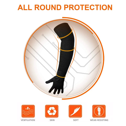 Kevlar Gloves With Sleeves Level Five Cut And Heat Resistant Safety Gear shown with all-round arm protection.