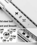 Close-up of solid steel ball bearing mechanism for Full Extension Ball Bearing Drawer Runners With Soft Close Cabinet Slides.