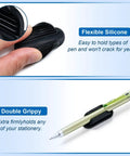 Close-up of black silicone adhesive pencil holder with pen, featuring product detail for 10 Pack Adhesive Pencil Holders For Desk And Wall Silicone Flexible Pen Organizer For Office School And Home Classroom Must Haves Teacher Supplies Art Desk Organizer Small Gift Black.