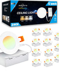 Dope 3 Inch LED Recessed Light Kit 6 Pack Ultra Thin Dimmable Wafer Downlights With Junction Box 3 Color Temp 3000K 4000K 5000K 6W Equivalent To 45W 450 Lumens ETL Energy Star Certified displayed with packaging and junction box