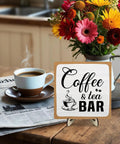 Rustic Coffee And Tea Bar Decor Sign Dope Wooden Plaque For Cafe Bar Or Coffee Station Or Shelf Farmhouse Kitchen Vibe And Tea Accessories For Home Or Office 5.9 By 5.9 Inches White And Brown displayed with flowers and coffee cup