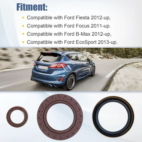 6DCT250 DPS6 Transmission Oil Seal Set For Ford Fiesta 2012 Up Ford Focus 2011 Up EcoSport 2013 Up And B Max 2012 Up, 3-piece kit with rubber seals