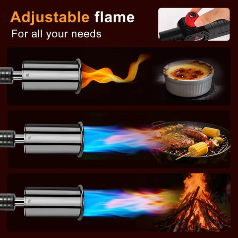 Heavy Duty Propane Culinary Torch For Grilling, Searing, Sous Vide, Camping And Welding - Adjustable Flame demo with food