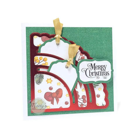 Stitched Slotted Corner Pocket Die Cut Set With Large Scalloped Edge Pocket for Christmas card making and scrapbooking.