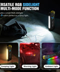 Compact EDC Flashlight With 1000 Lumens White LED UV RGB Modes, Yellow Diffuser, USB C Rechargeable, shown with different lighting modes.
