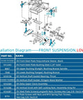 Diagram of Club Car DS Deluxe Front End Repair Kit for 1993+ golf carts, showing individual components and part numbers.
