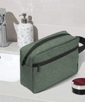 Mens Toiletry Bag For Travel And Grooming, Compact Portable Organizer Kit For Shaving And Skincare Essentials, Army Green Travel Pouch on sink
