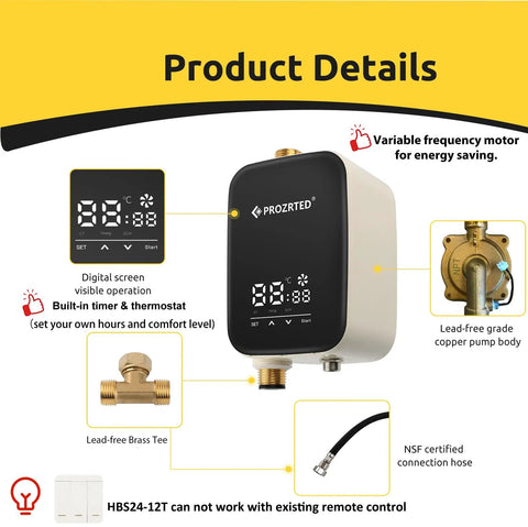 Straight Up Instant Hot Water Recirculating Pump Kit With Built In Digital Thermostat And Timer Under Sink System Kills Cold Showers Smart Plumbing Upgrade with digital screen and copper pump.