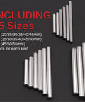 Stainless steel dowel pin set, 150 pcs, M3/M4/M5 sizes, assorted lengths with storage box