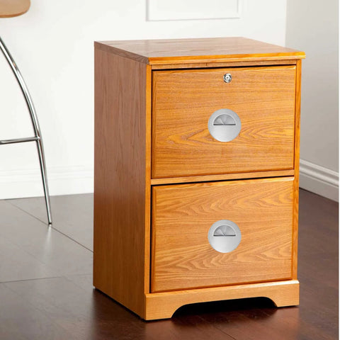 Wooden cabinet with 2 Pcs Round Hidden Flush Door Pulls Recessed Stainless Steel Handles in Brushed Nickel Finish