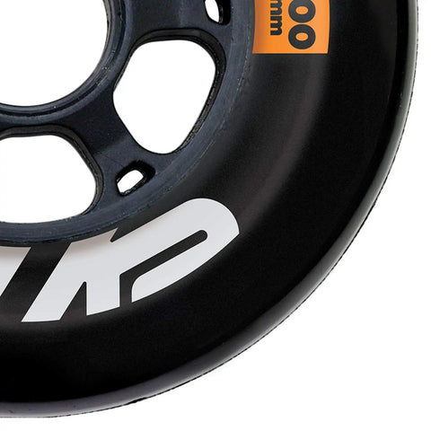 Close-up of Urban Bolt 100mm 90A Inline Skate Wheel Pack 2-Wheel Set showing black durable finish and wheel details.