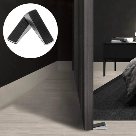 Heavy Duty Door Stop Wedge Stopper 2-Pack for Home, Office, and Apartment Safety in use on bedroom floor