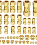 46-piece brass compression fittings set with unions, sleeves and ferrules for 1/8–1/2 in OD tubing