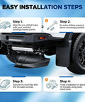 Easy installation steps for Precision Match Tesla Cybertruck Mud Flaps Splash Guards For 2024 with mounting details.