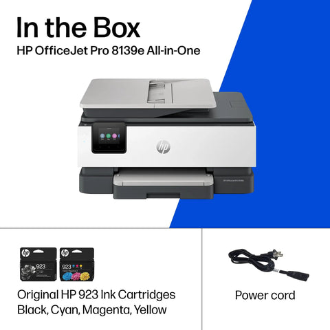 OfficeJet Pro 8139e Wireless All In One Color Inkjet Printer with ink cartridges and power cord