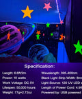 Room with glow-in-the-dark stars and planets lit by Lit 6.6Ft Black Light Strip With 120 UV LEDs 395-400nm USB 5V Flexible Indoor Decor Lighting