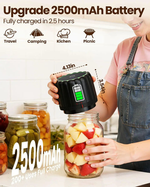 Using Upgraded Electric Mason Jar Vacuum Sealer Kit With Wide And Regular Mouth Lids, Strong 80 KPa Pump, 2500mAh Battery, One Touch Sealing