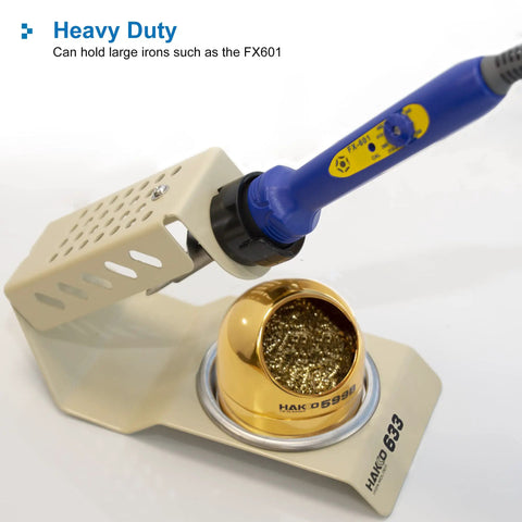 Rock Solid Soldering Iron Stand Holder Featuring A Non Skid Base And Includes A Handy Dry Tip Cleaner Wire Sponge Pot in use