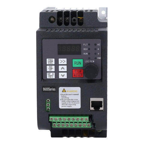 Front view of 0.75KW Variable Frequency Drive with Builtin PID Controller and Efficient Cooling System for industrial automation use.