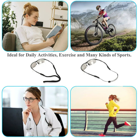 Sunglasses Strap Set For Men And Women Adjustable Eyewear Cord Lanyard With Anti Slip Ear Hooks Includes Two Glasses Straps And Three Silicone Retainers shown in lifestyle scenarios