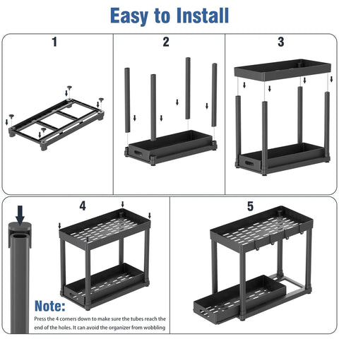 Assembly instructions for Heavy Duty Pull Out Under Sink Organizer Drawers Set Of Two Black Gliding Kitchen Cabinet Storage Carts.