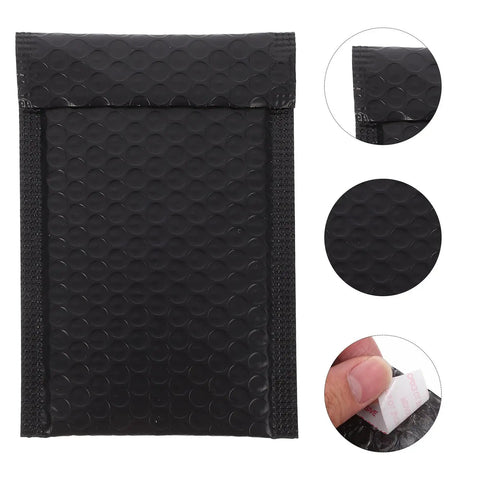 Black Bubble Mailers 12 By 18 Inch Plus 4 Inch Padded Self Seal Shipping Bags close-up of texture and sealing strip