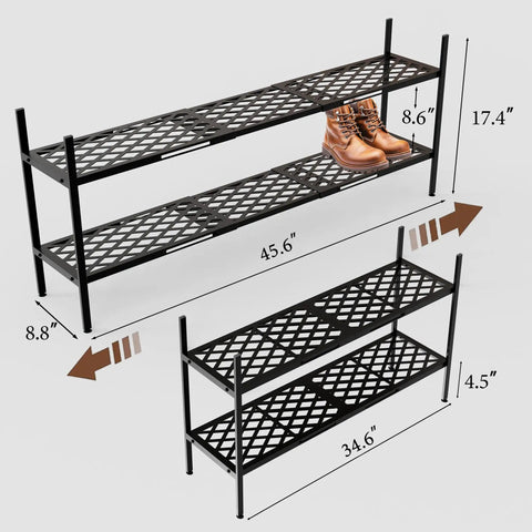 Expandable 45.6 Inch Metal Shoe Rack Organizer 2 Tier Stackable Boot Shelf That Holds Up To 18 Pairs The Go To Space Saver