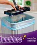Lightweight Cordless Electric Sweeper With Quad Brush Design For No Sweat Floor Cleaning Picks Up Pet Hair And Nitty Gritty Dust From Tile Wood Carpet Featuring Effortless Gliding Action In Purple, cleaning dust into a touchless bin.