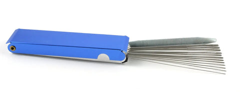 Welding Torch Tip Cleaner And Carburetor Cleaning Tool in Stainless Steel with blue aluminum case, 100mm, Sizes 6-26