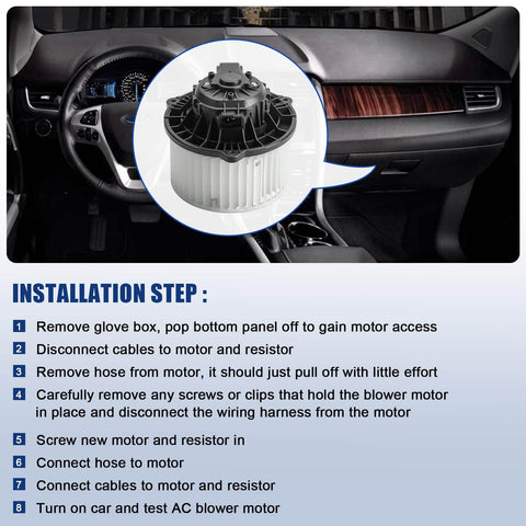 Installation steps for Direct Fit HVAC Blower Motor Replacement Front Fan Assembly 700258 for Kia Sorento and Hyundai models