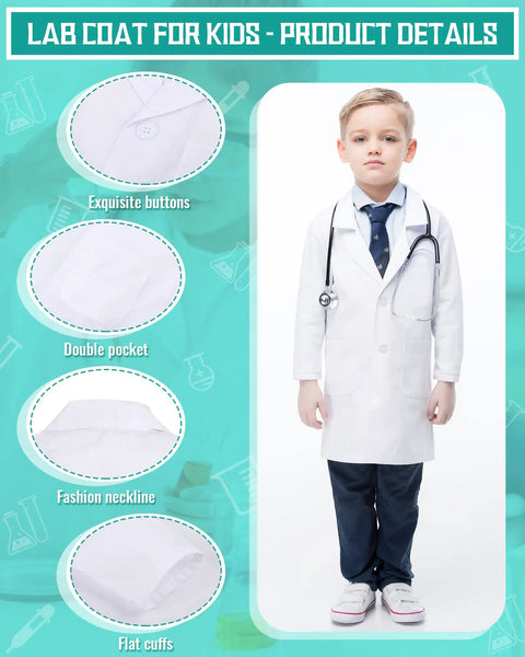 20 Pack Kids Lab Coats White Unisex Science Doctor Costume For Halloween School Play Bulk Set For Boys And Girls Medium Size